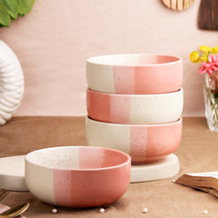 Tritone Pink Matte Ceramic Mixing Bowl Set of 4 – 500ML