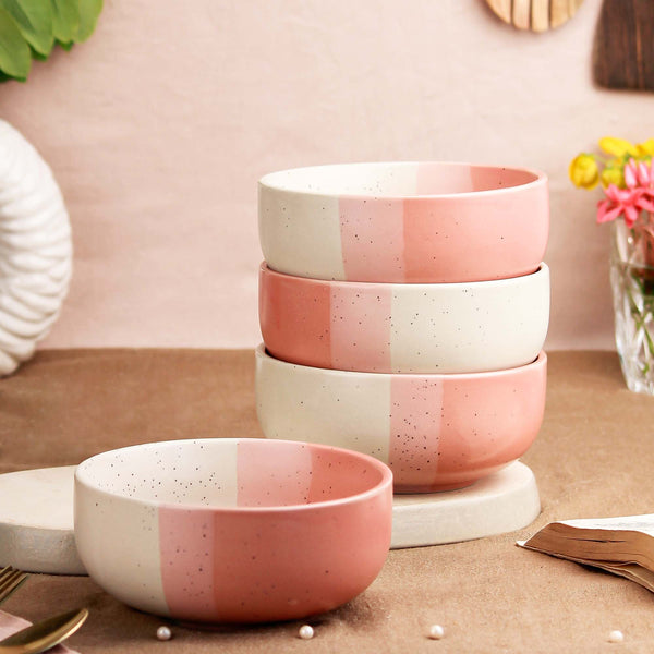 Tritone Pink Matte Ceramic Mixing Bowl Set of 4 – 500ML