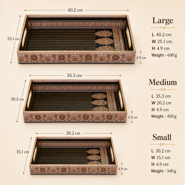 Royal Heritage Black & Gold Wooden Serving Tray Set of 3