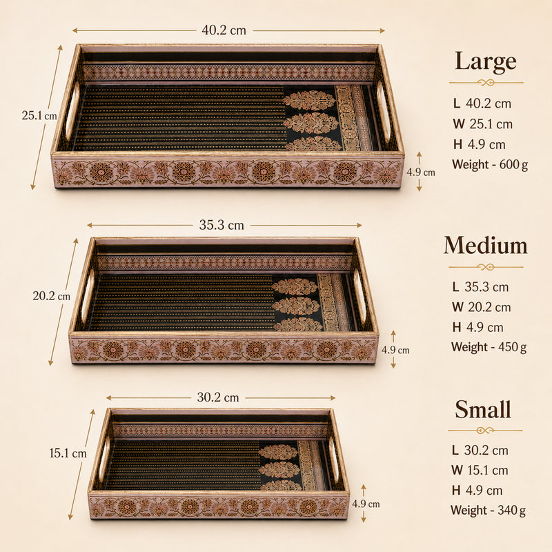 Royal Heritage Black & Gold Wooden Serving Tray Set of 3