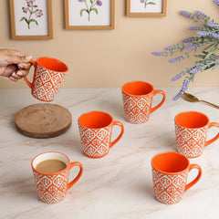 Orange Leaf Ceramic Coffee Mug Set of 6