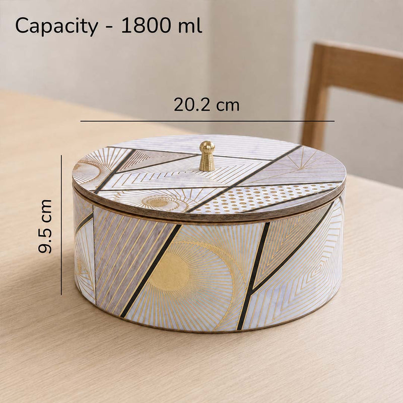 Geometric Elegance Wooden Casserole with Lid - 1800 ml