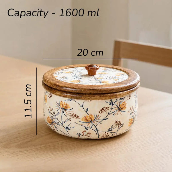 Floriva Mango Wood Roti Casserole with Flat Lid | 1600ML