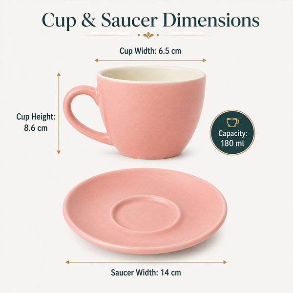Solid Peach Ceramic Cappuccino Cup & Saucer Set of 4