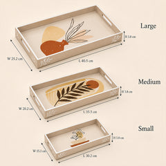 Ivory Amber Botanica Wooden Serving Tray Set of 3