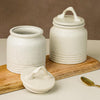 White Matte 700 ML Ceramic Pickle Jars with Air Tight Lid Set of 2