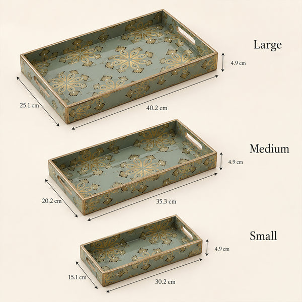Emerald Heritage Wooden Serving Tray Set of 3