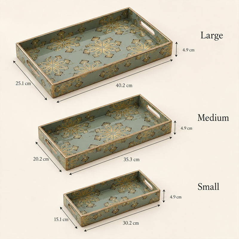 Emerald Heritage Wooden Serving Tray Set of 3