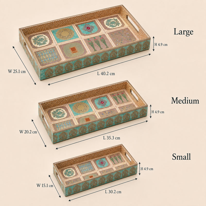 Mughal Heritage Wooden Serving Tray Set of 3