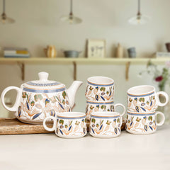 Bronze Petals Ceramic Tea Set With 6 Cups Kettle
