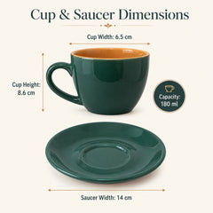 Teal Novelle Ceramic Cappuccino Cup & Saucer Set of 4