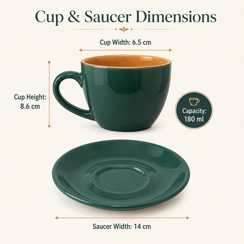 Teal Novelle Ceramic Cappuccino Cup & Saucer Set of 4
