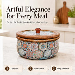 Medina Mango Wood Roti Casserole with Lid | 1600ML