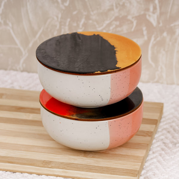 Tritone Pink Matte Ceramic Bowl Set of 2 – 500ML with Lid