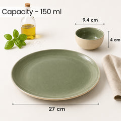 Organic Green Ceramic Dinner Set - 24 Piece Plates & Bowls Set