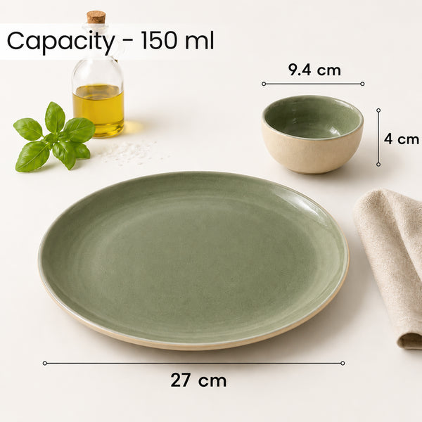 Organic Green Ceramic Dinner Set - 24 Piece Plates & Bowls Set
