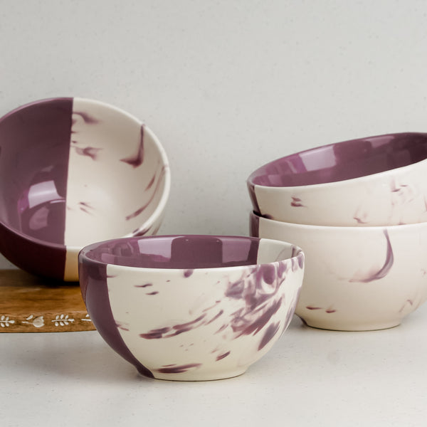 Dual Tone Magenta Italian Ceramic Bowl Set of 4 – 580ML