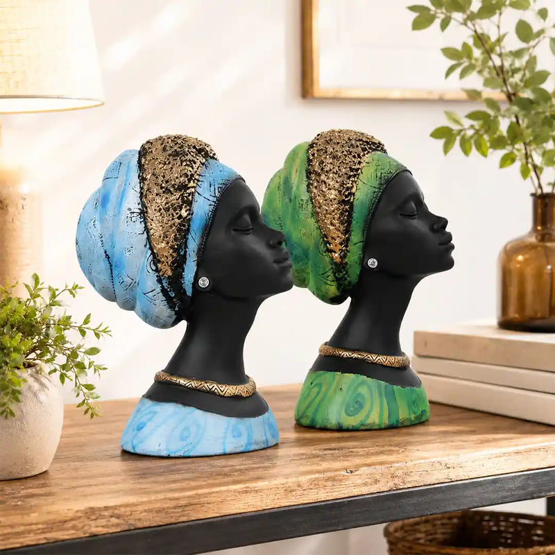 Regal Noir & Gold Sculptural Bust Duo