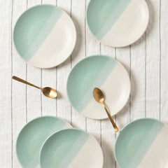 TT Green Matte Ceramic Quarter Plates Set of 6 – Chip-Resistant
