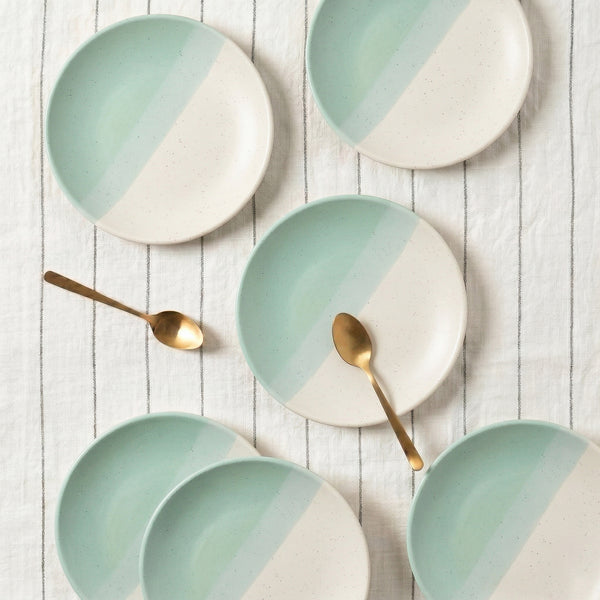 TT Green Matte Ceramic Quarter Plates Set of 6 – Chip-Resistant