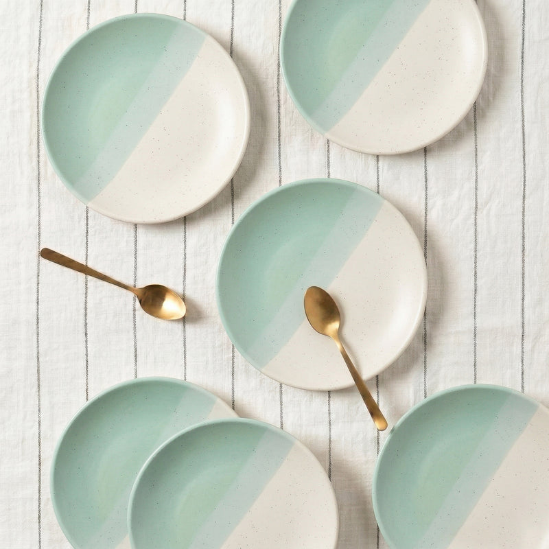 TT Green Matte Ceramic Quarter Plates Set of 6 – Chip-Resistant