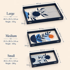 Indigo Botanica Wooden Serving Tray Set of 3