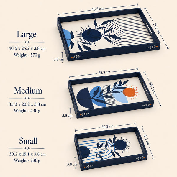 Indigo Botanica Wooden Serving Tray Set of 3