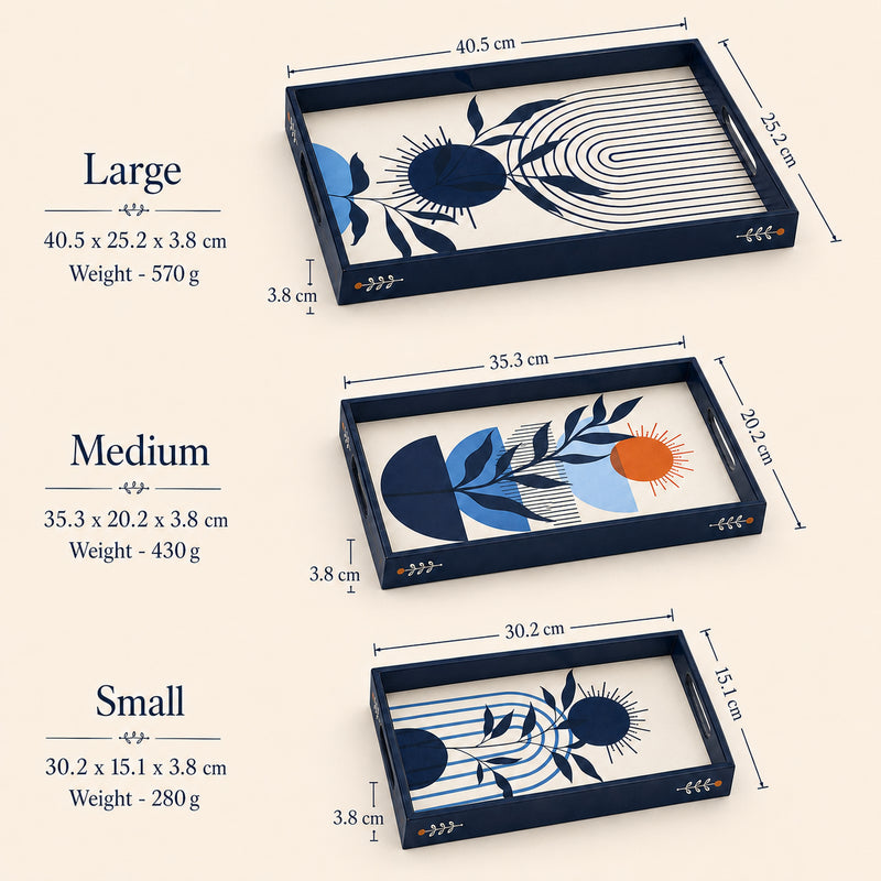 Indigo Botanica Wooden Serving Tray Set of 3