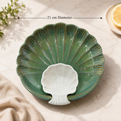 Green Sea Shell Ceramic Platter – Microwave & Dishwasher Safe Serving Platter Ceramic