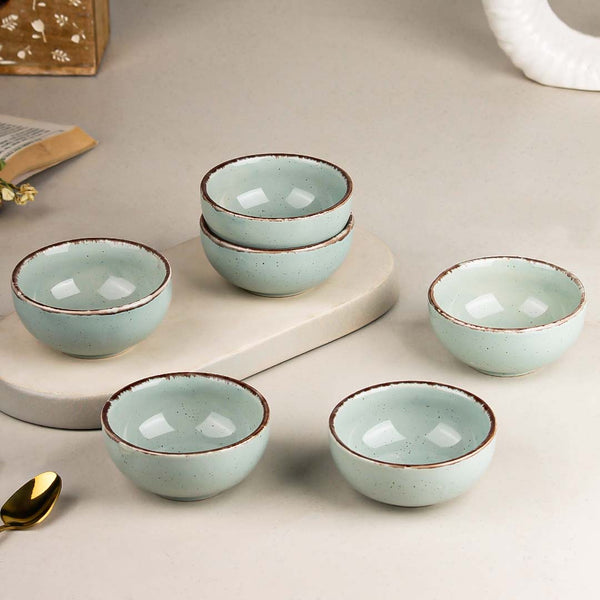 Glossy Mint Marble Ceramic Vegetable Bowl Set of 6