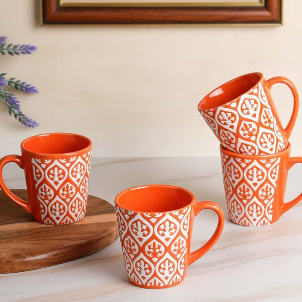 Orange Leaf Ceramic Coffee Mug Set of 4