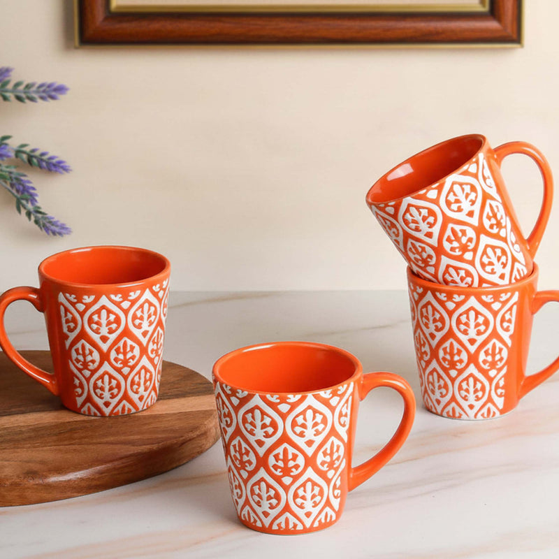 Orange Leaf Ceramic Coffee Mug Set of 4