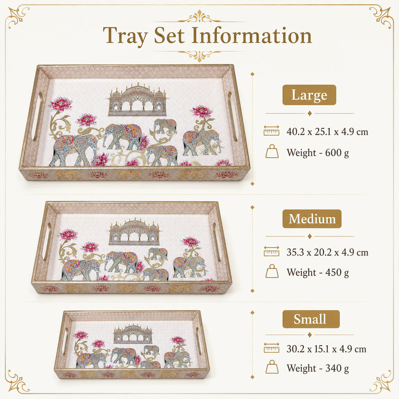 Regal Elephant Wooden Serving Tray Set of 3