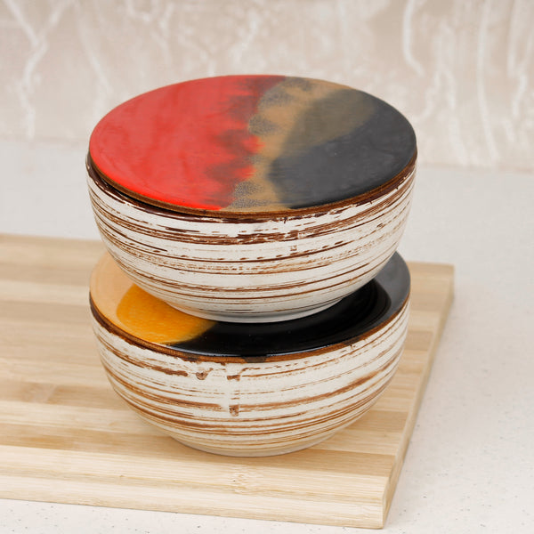 Brown Spiral Marble Ceramic Bowl Set of 2 – 500ML
