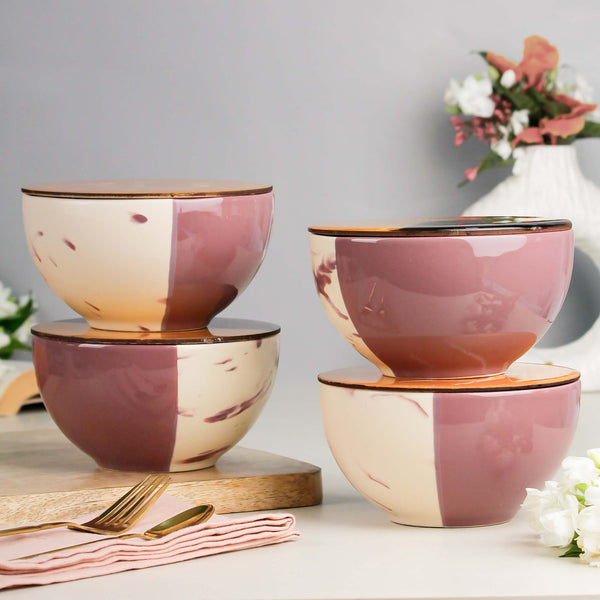 Magenta Italian Ceramic Bowl Set of 4 – 580ML with Lid
