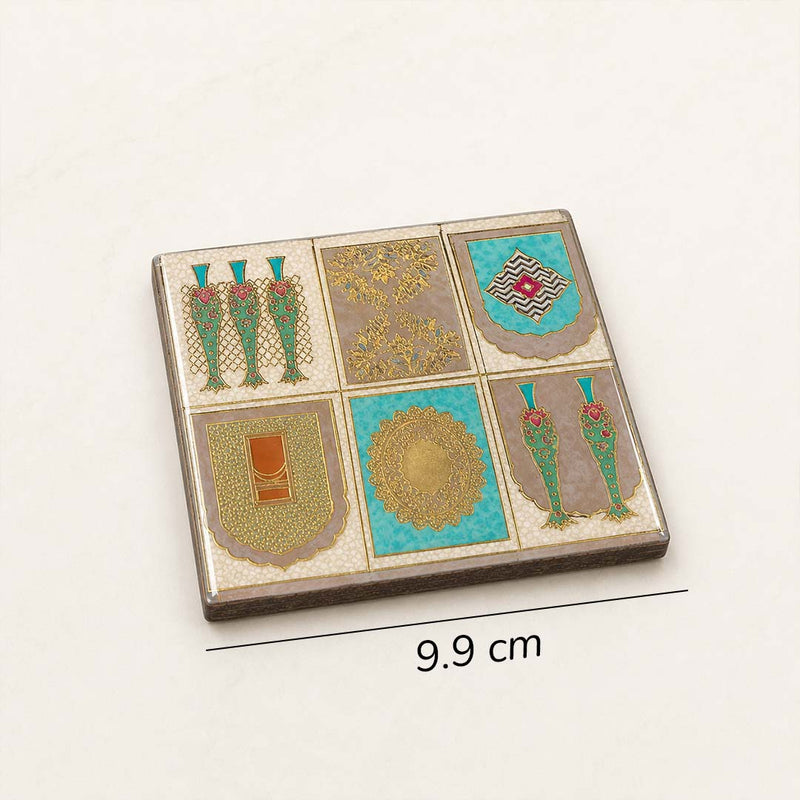 Mughal Heritage Wooden Coaster Set of 6 with Holder