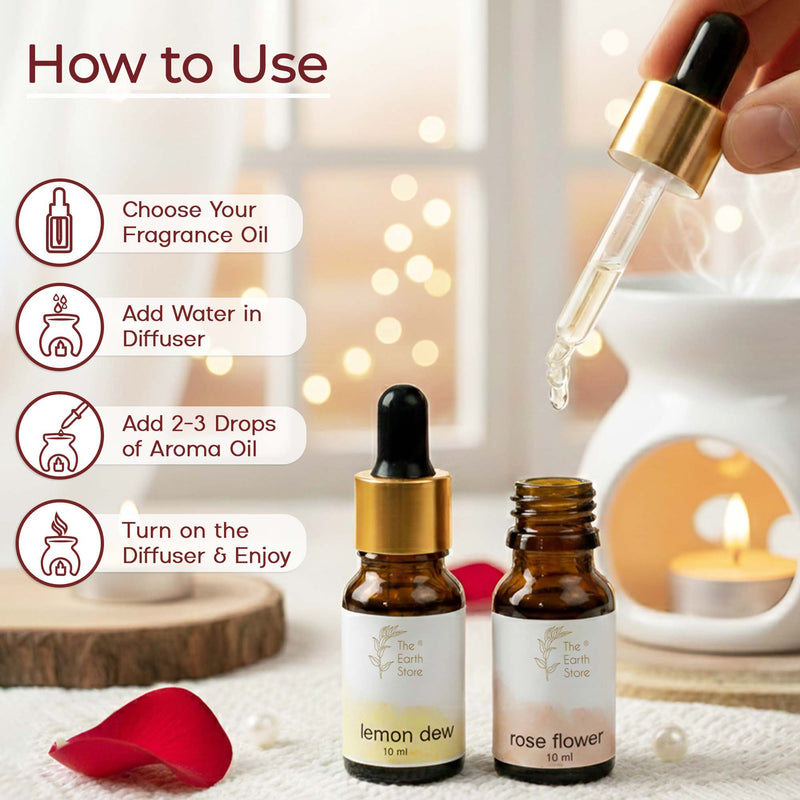 Lemon Dew & Rose Aroma Diffuser Oil Set (10ml Each) – Energizing Floral Duo