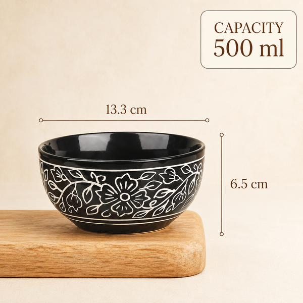 Black Artvine Ceramic Bowl Set of 2 – 500ML with Wooden Lid