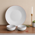 White Matte Brown 3-Piece Ceramic Plate & Bowl Set