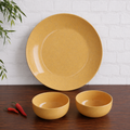 Glossy Mustard Ceramic Dinner Plate with 2 Serving Bowl