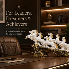Majestic White & Gold Galloping 7 Horse Sculpture