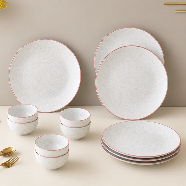 White Matte Ceramic Dinner Set - 12 pieces ( 6 Plates + 6 Bowls )
