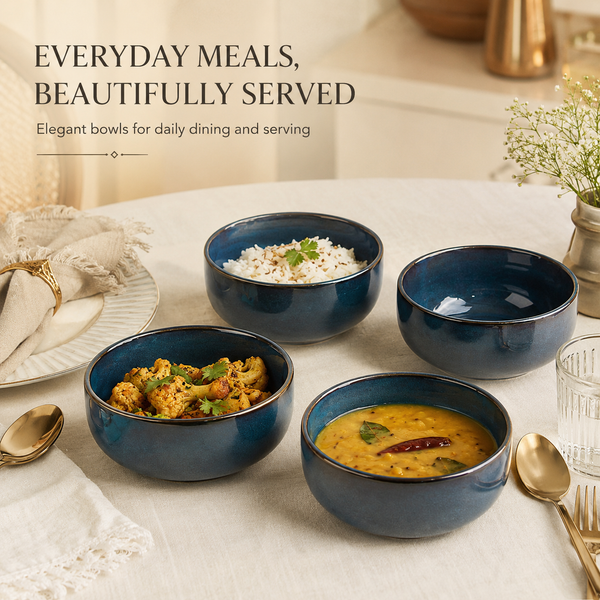 Galaxy Blue Ceramic Snack Bowl Set of 4, 500 ML