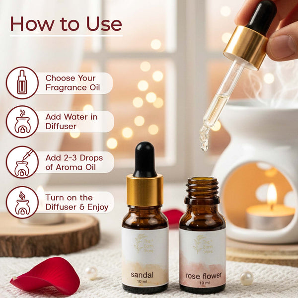 Sandal & Rose Aroma Diffuser Oil Set (10ml Each) – Woody & Floral Luxury Duo