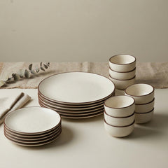 Dinner Sets Creme Matte Ceramic 24 Piece Set for Family Dining