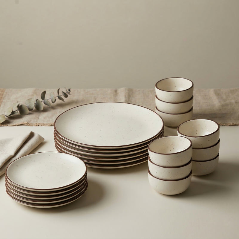Dinner Sets Creme Matte Ceramic 24 Piece Set for Family Dining
