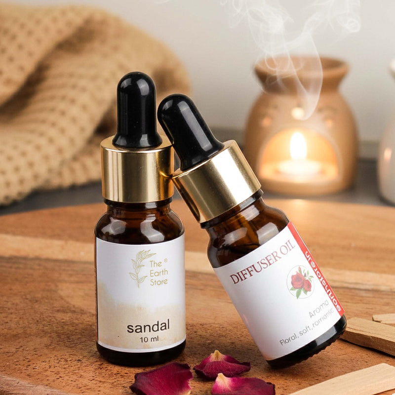 Sandal & Rose Aroma Diffuser Oil Set (10ml Each) – Woody & Floral Luxury Duo