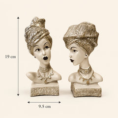 Artistic Ethnic Silver Lady Sculptural Bust Pair – Decorative Statues