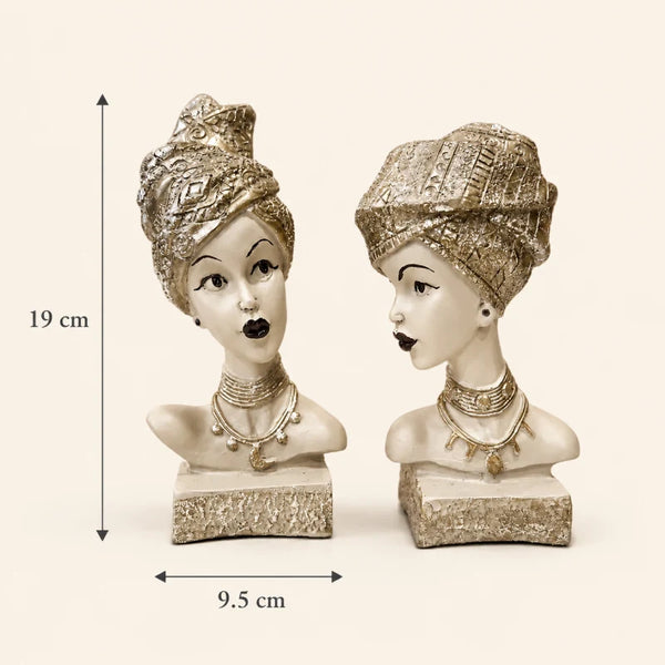 Artistic Ethnic Silver Lady Sculptural Bust Pair – Decorative Statues