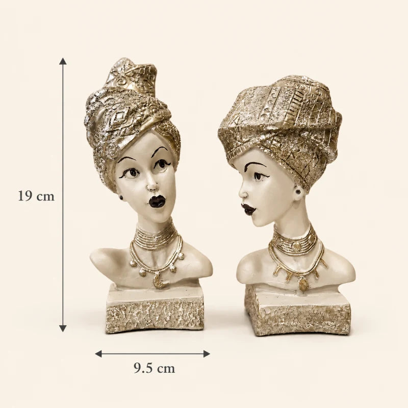 Artistic Ethnic Silver Lady Sculptural Bust Pair – Decorative Statues